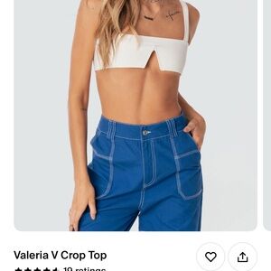 Chic White Crop Top and Blue Pants